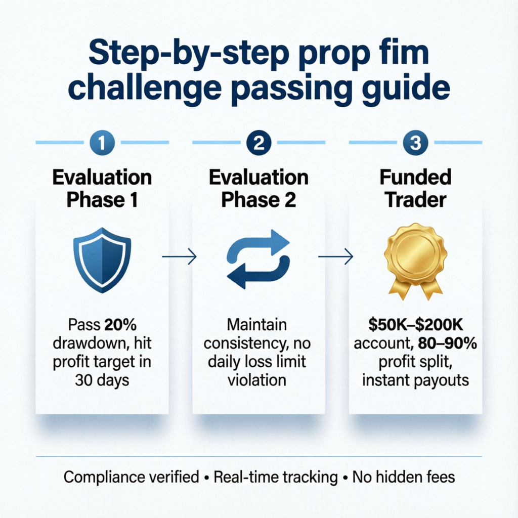 Step-by-Step Prop Firm Challenge Passing Guide Infographic