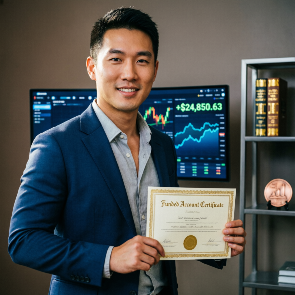 Successful Funded Trader Holding Funded Account Certificate