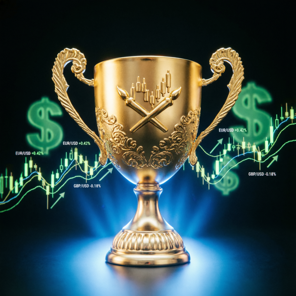 Golden trophy symbolizing prop firm challenge passing success and funded trader achievement