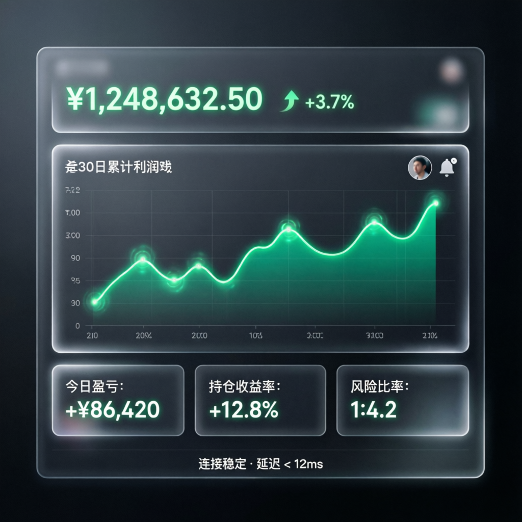 Trading dashboard showing profitable funded account management results with profit charts