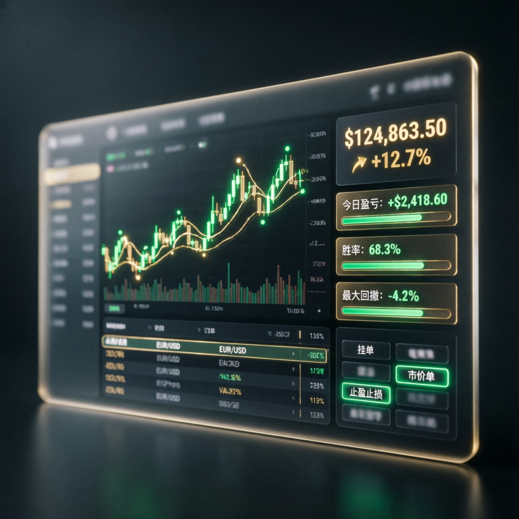 Modern trading dashboard showing profitable funded account management