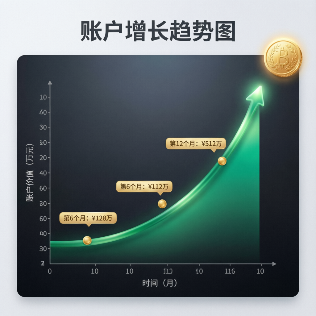 Account growth trend chart showing exponential profit increase