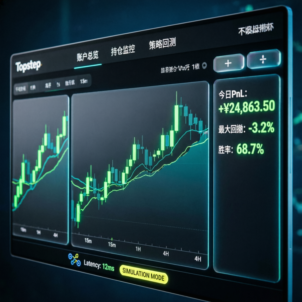 Topstep trading dashboard showing successful challenge completion