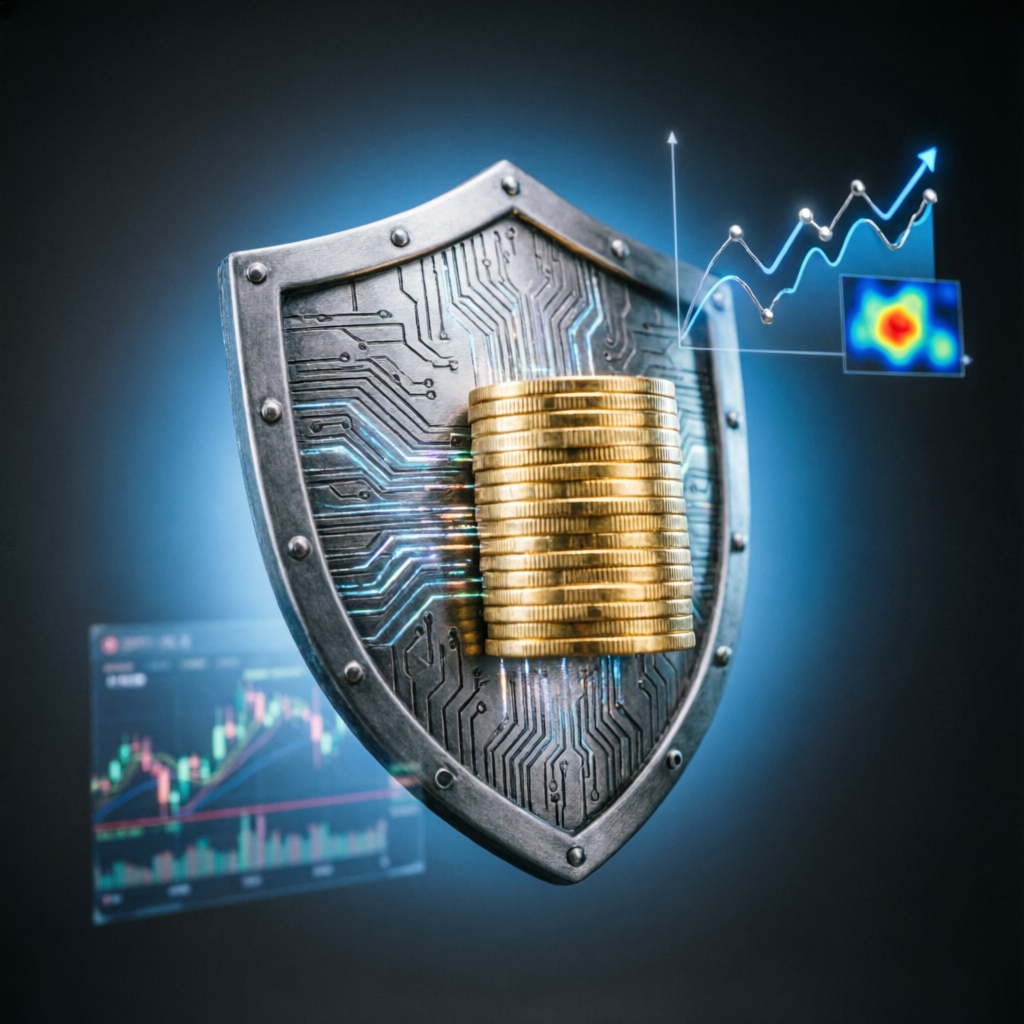 Risk management shield protecting trading capital