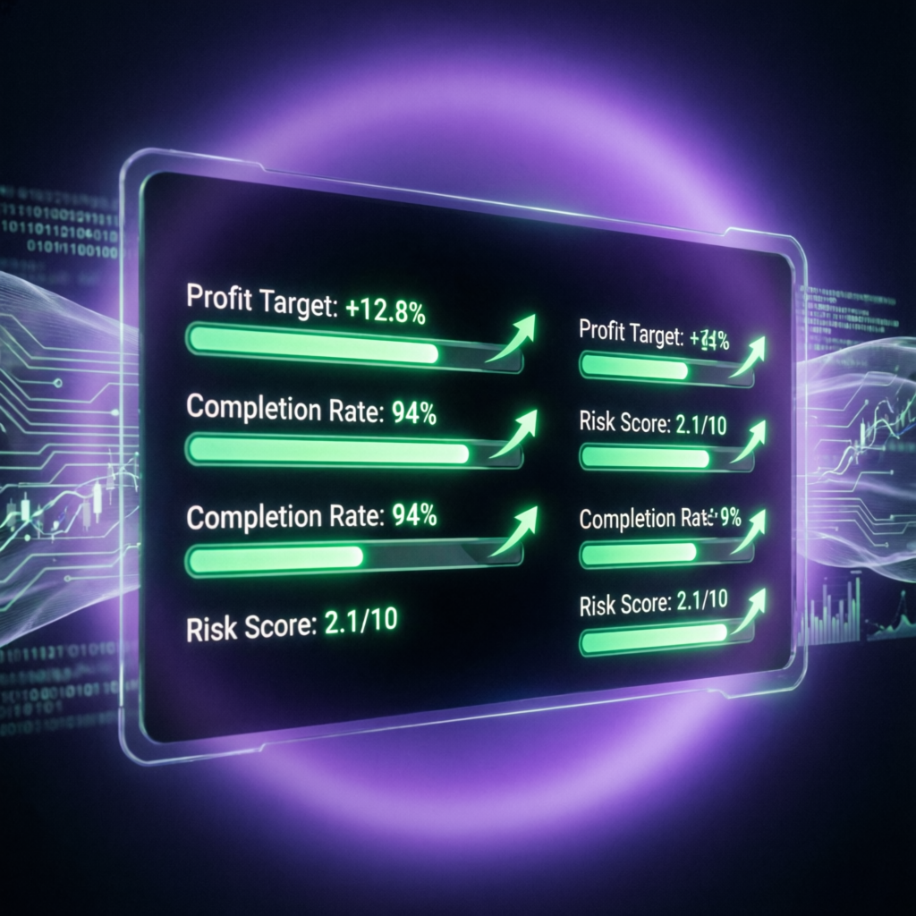 Apex Trader Funding evaluation progress screen showing profit targets and completion rates