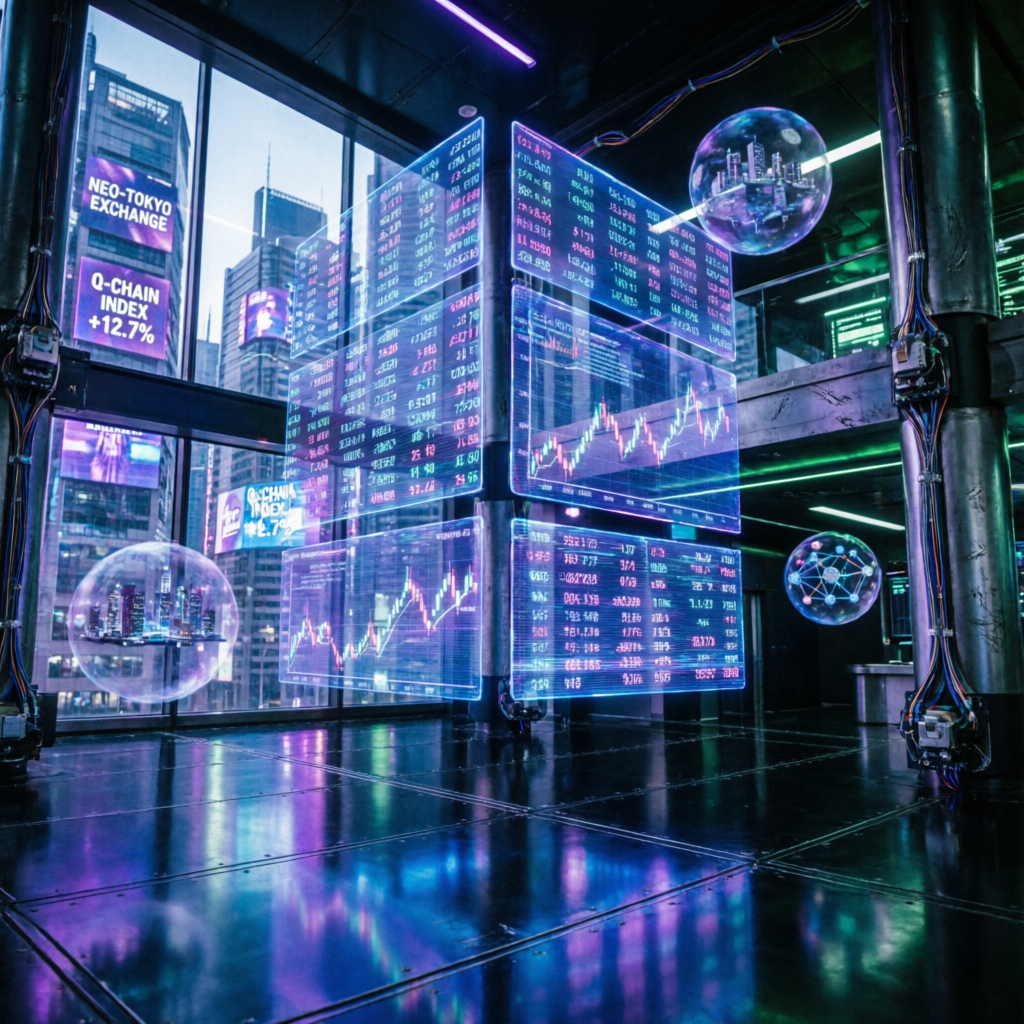 Futuristic cyberpunk trading floor representing the competitive prop firm industry