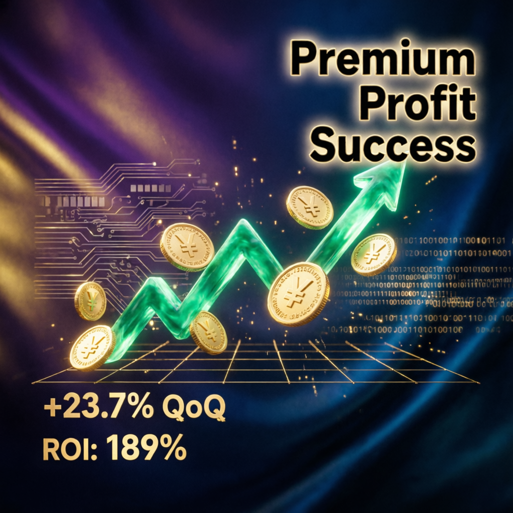 Premium profit success chart showing ROI and quarterly growth for funded accounts
