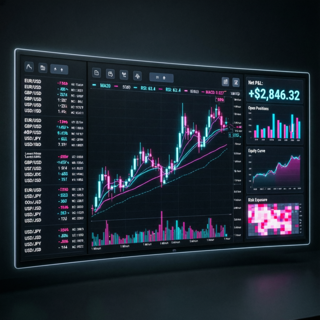 Apex Trader Funding professional trading dashboard with live charts and profit indicators
