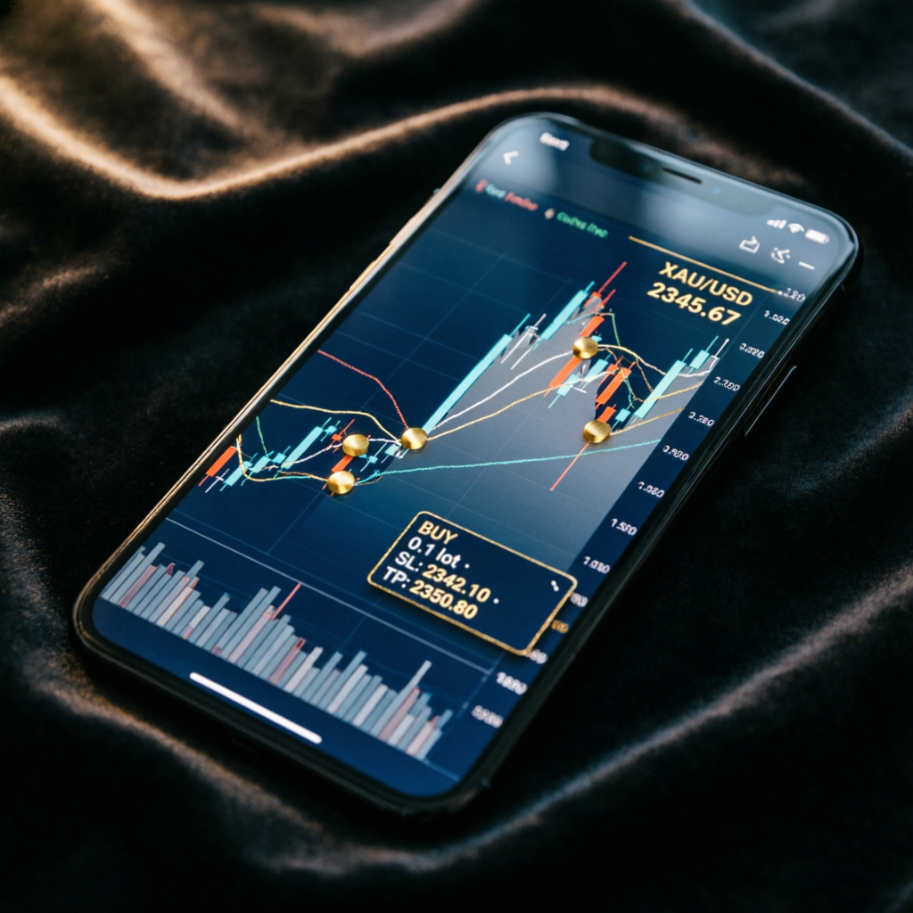 Mobile Trading on Smartphone with XAU/USD Chart