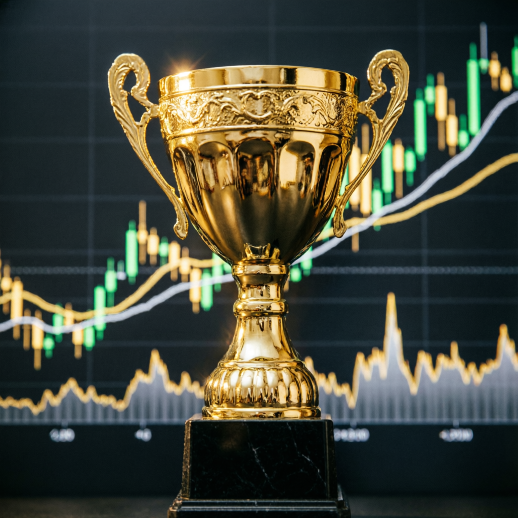 Golden Trophy Representing Funded Trader Success and Achievement