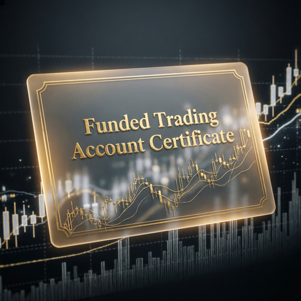 Funded trading account certificate concept with golden design