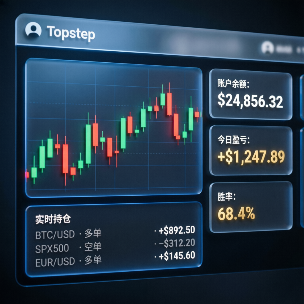 Topstep trading platform dashboard showing account balance and profit metrics