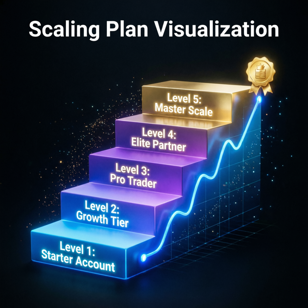 Topstep scaling plan visualization showing account growth levels