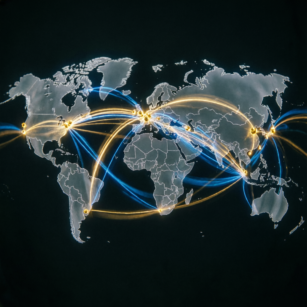 Global forex market connections showing worldwide prop firm coverage