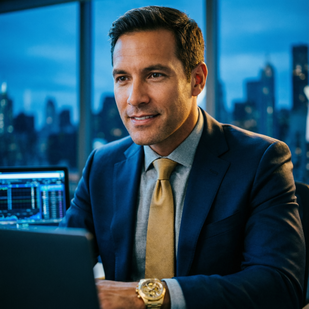 Confident professional trader representing expertise and authority