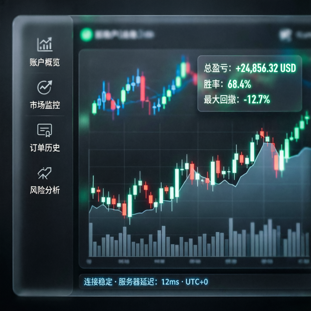 Professional trading dashboard showing prop firm challenge metrics and profit targets