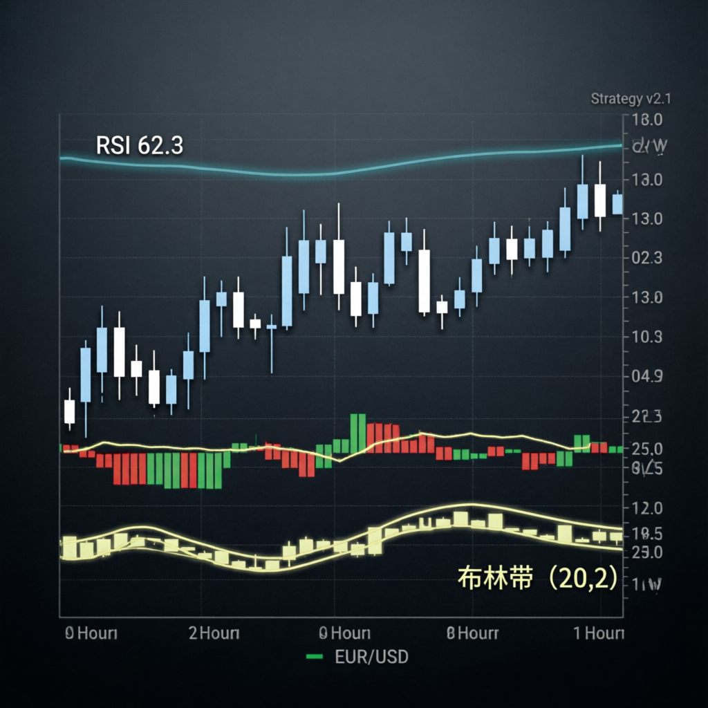 Forex trading strategy chart with technical analysis indicators for prop firm challenge