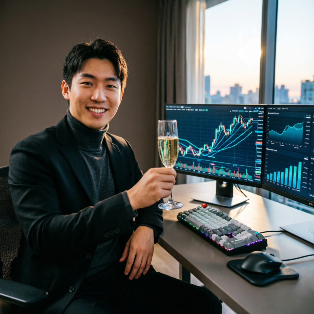 Trader celebrating passing prop firm challenge with forex charts