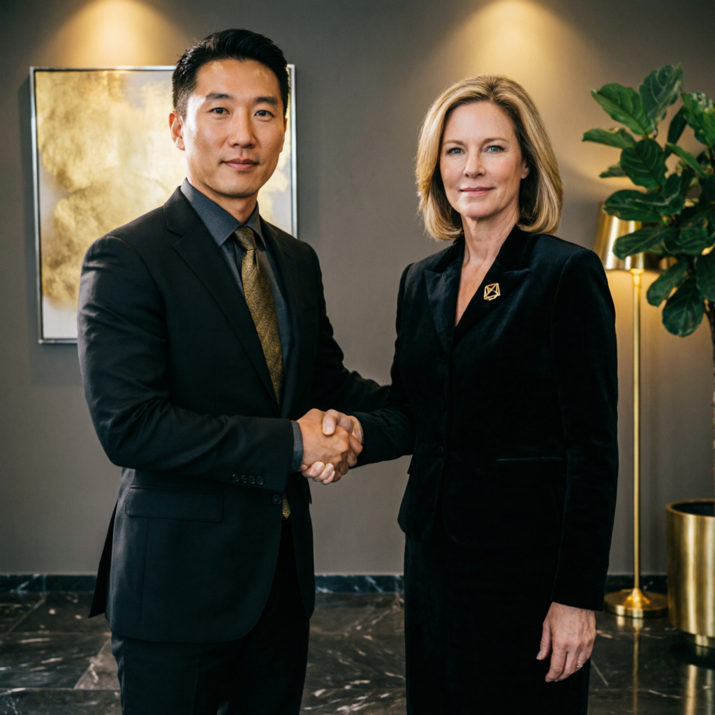 Business partnership in premium trading office