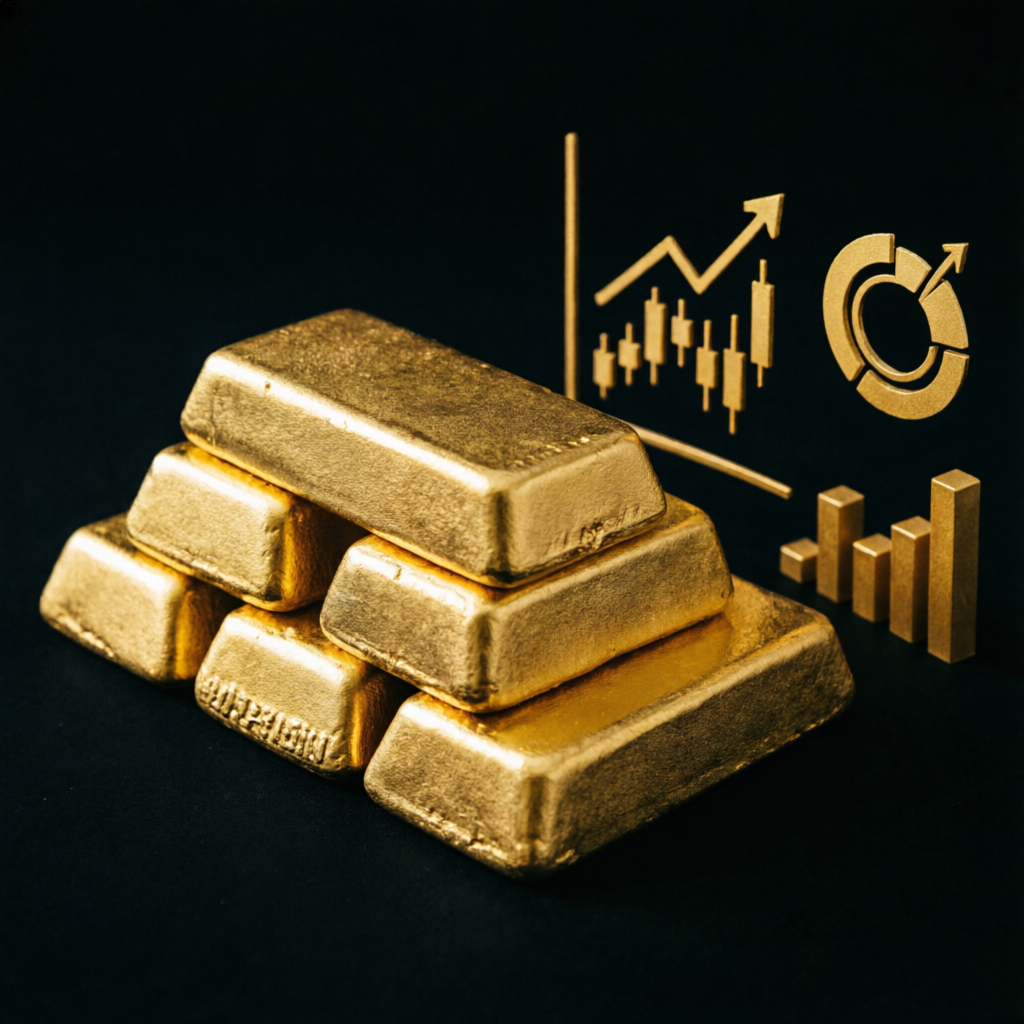 Gold bars and financial charts representing Apex Trader Funding profits