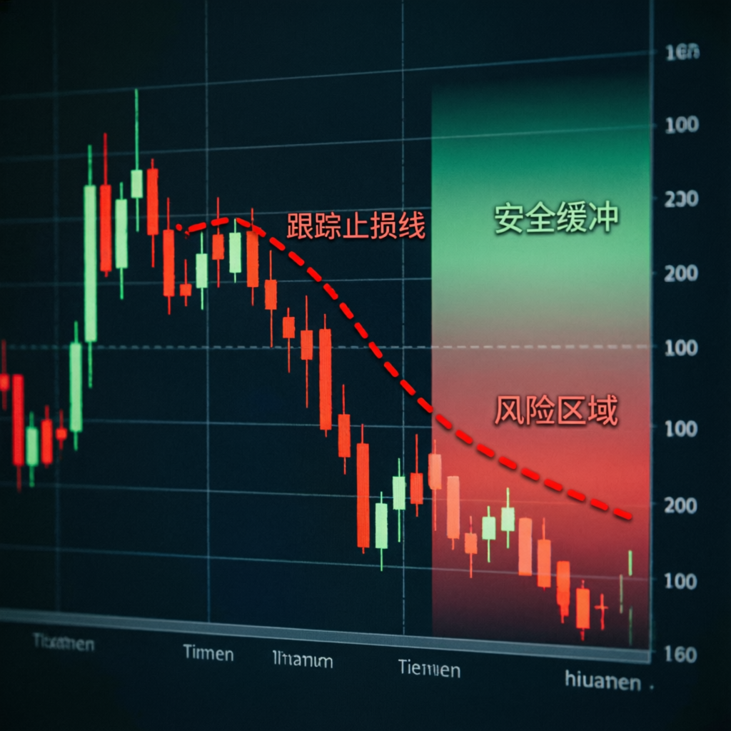 Trading drawdown visualization showing trailing stop loss and risk zones