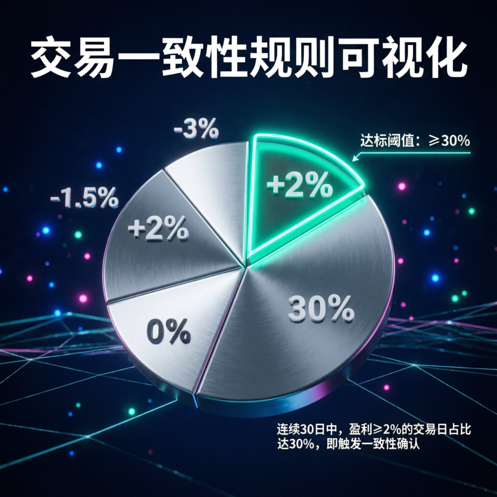 Trading consistency rule visualization showing 30% threshold and profit distribution