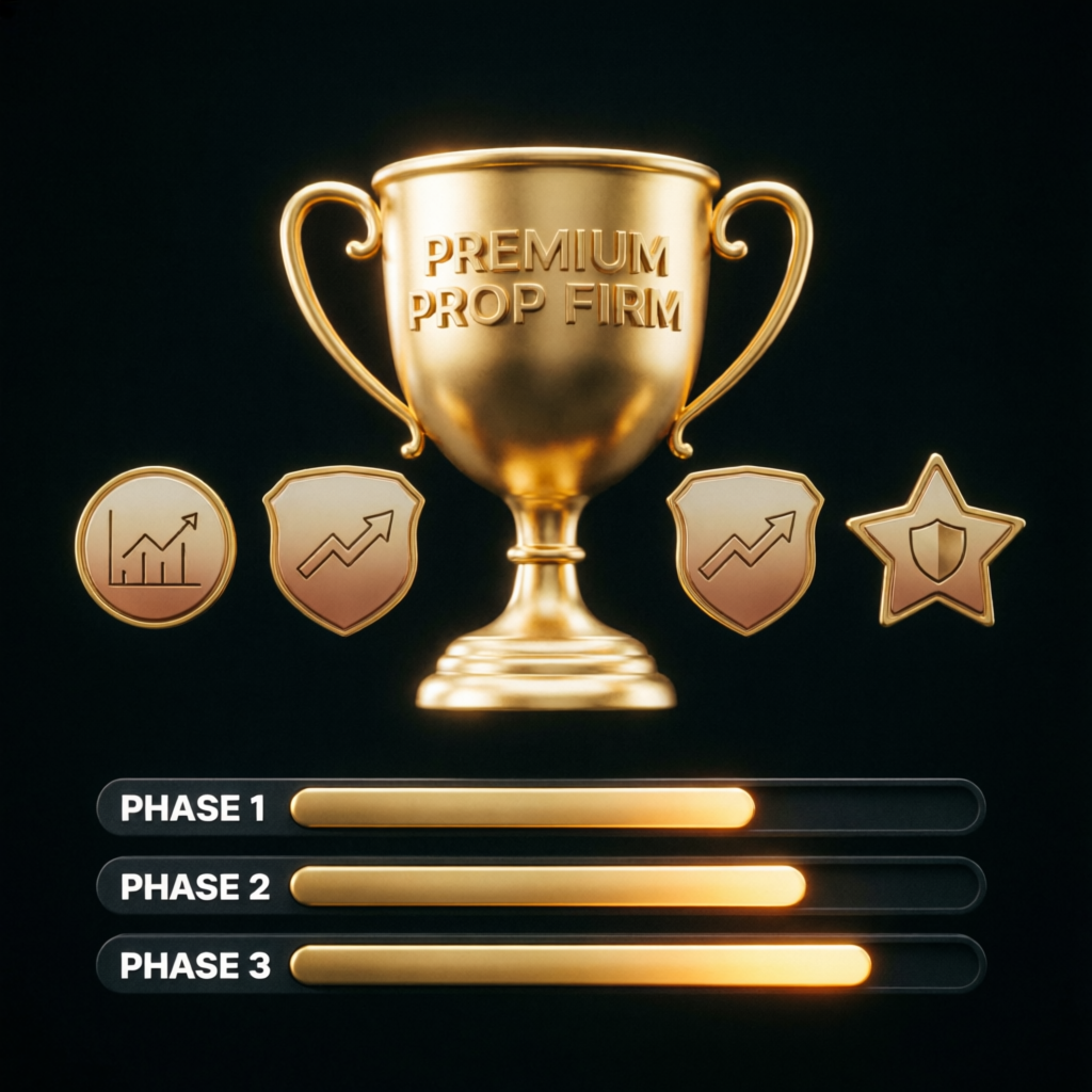 Premium prop firm evaluation challenge with progress tracking