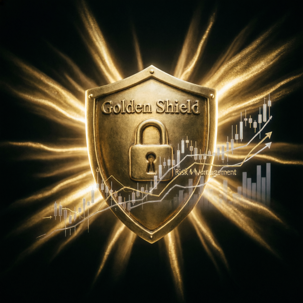 Golden shield representing risk management and payout protection
