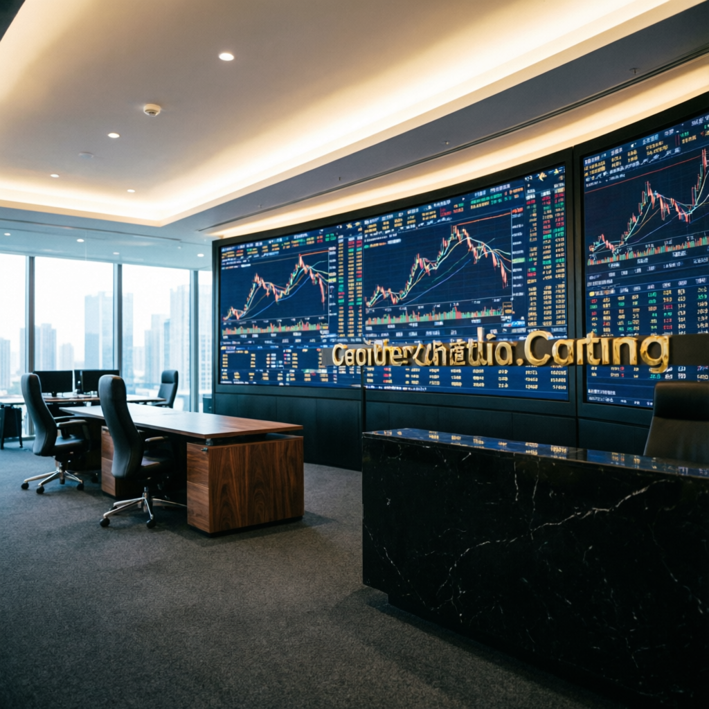 Premium prop trading firm headquarters with trading screens