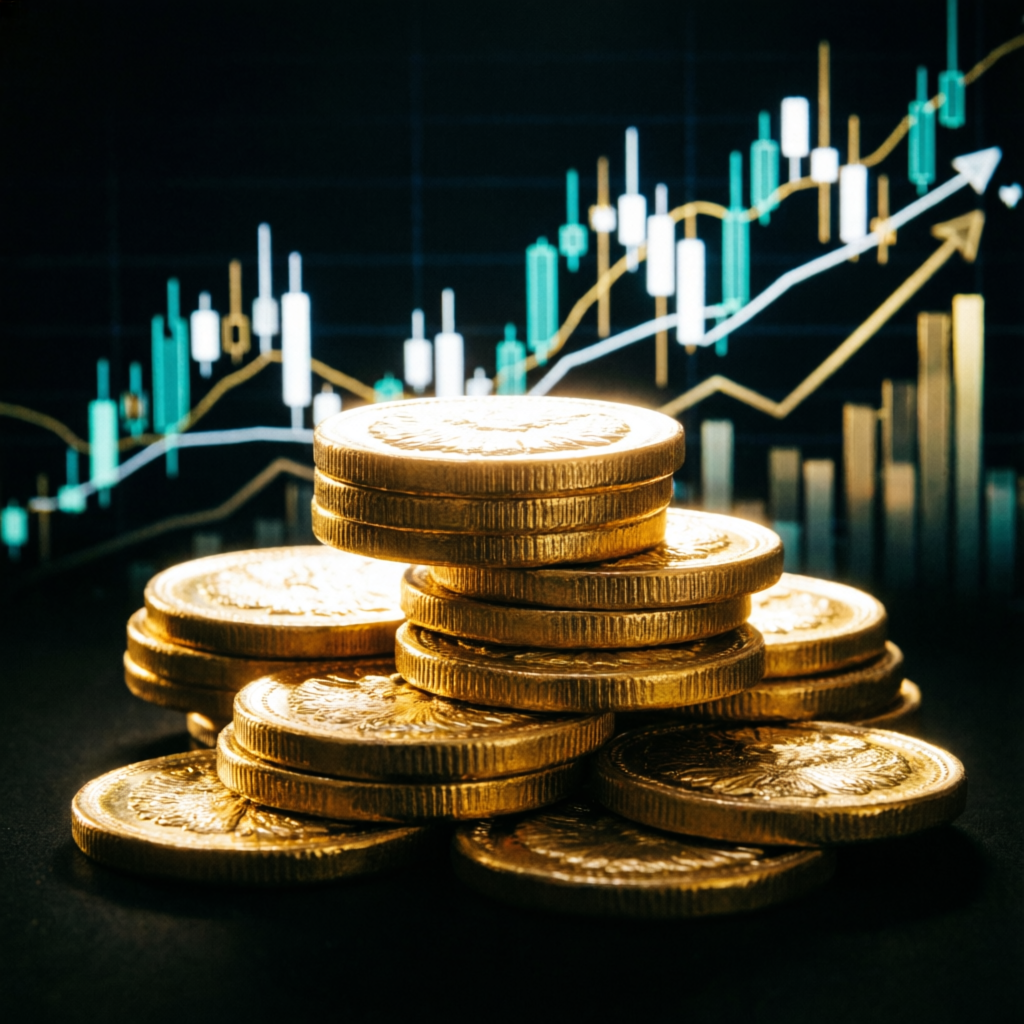 Gold coins representing funded account profits and payouts