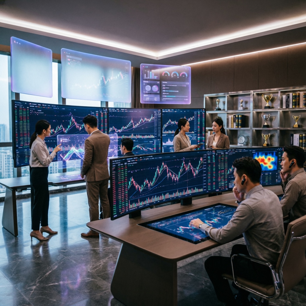Professional forex account management team workspace