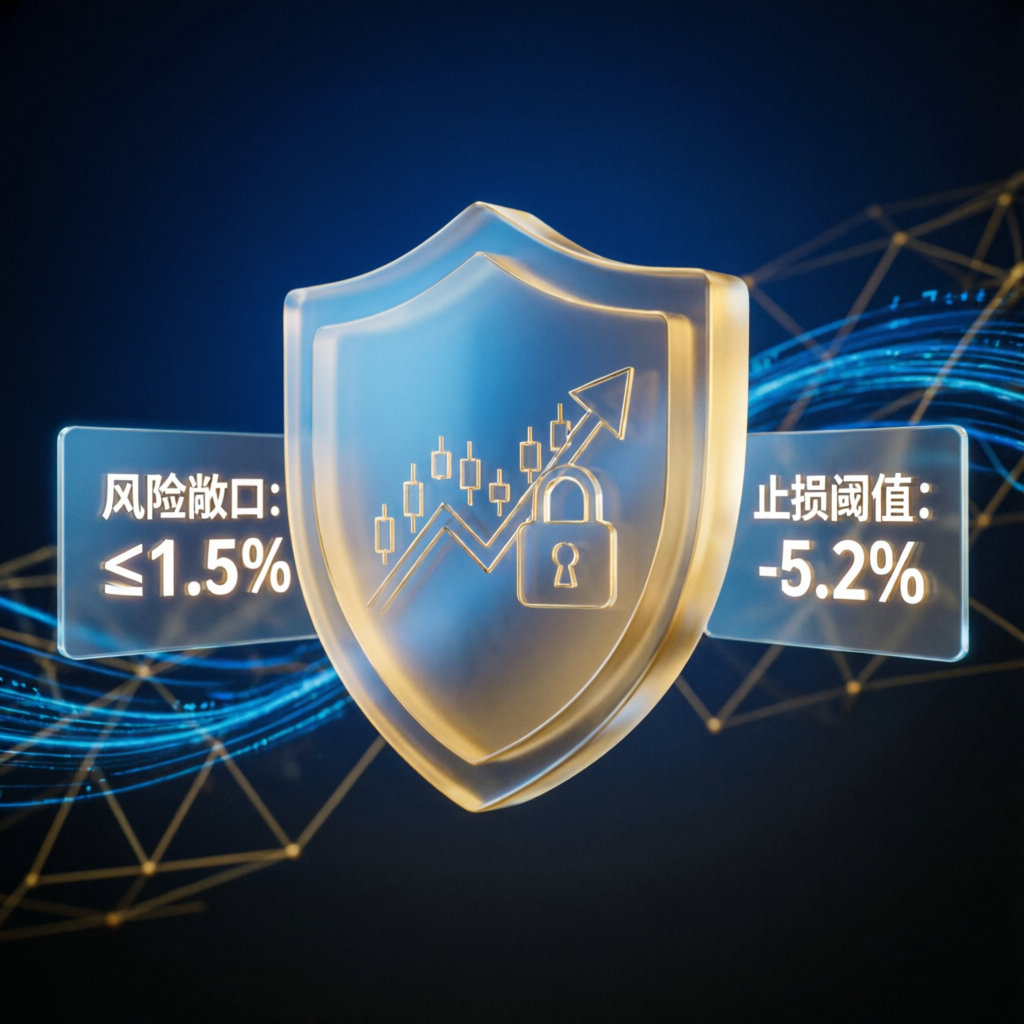 Risk management shield protecting trading capital with drawdown metrics