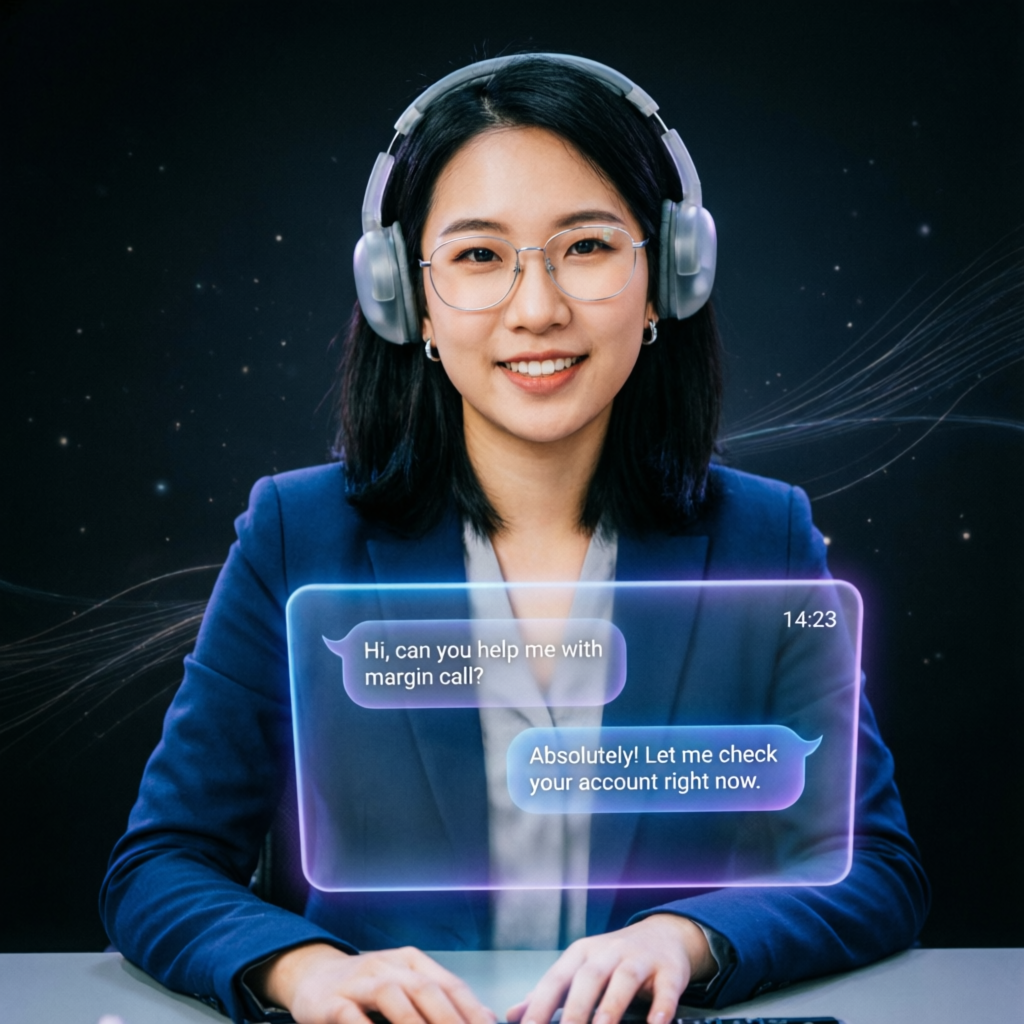 Professional customer support agent helping traders with account management