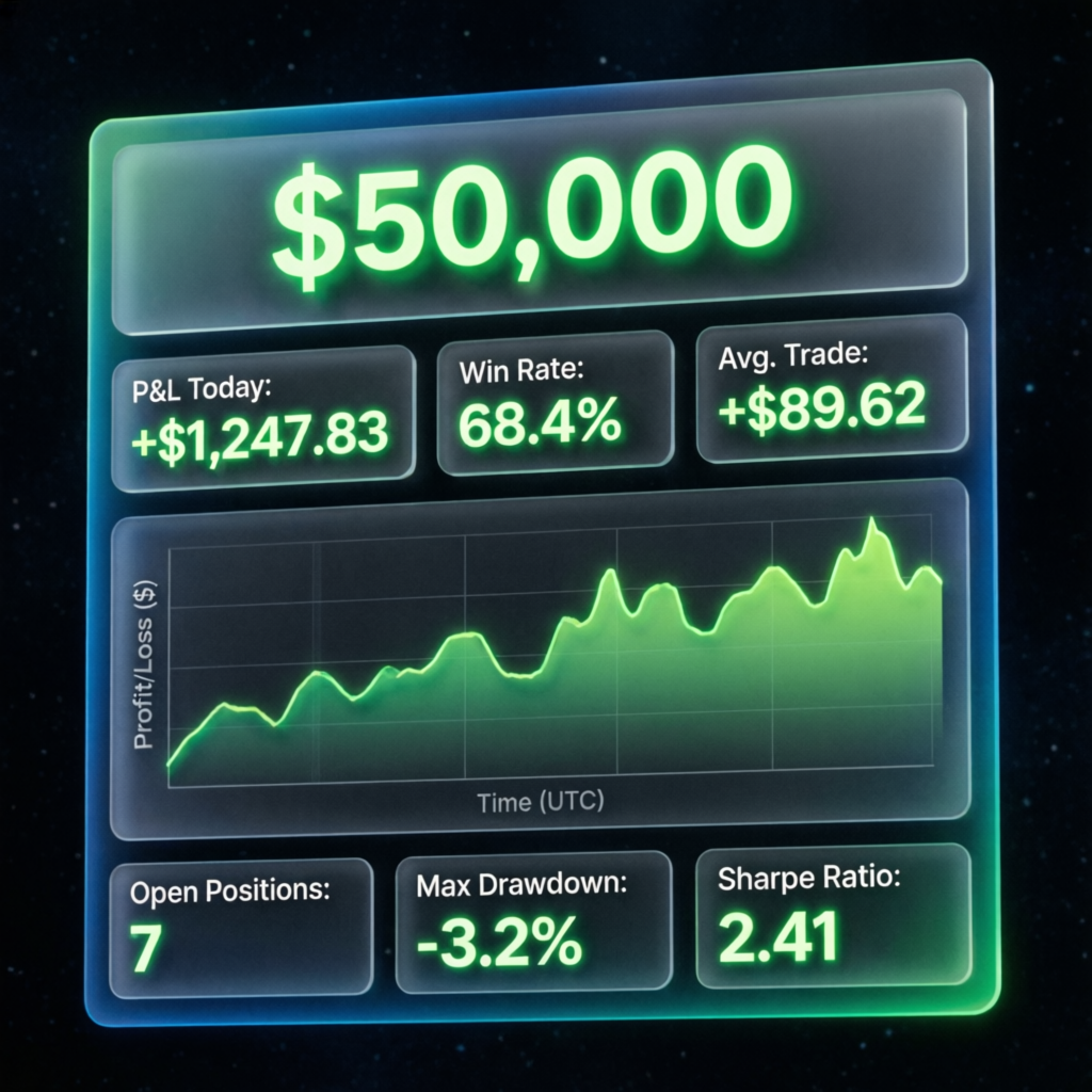 Apex 50K funded trading account dashboard showing $50,000 balance