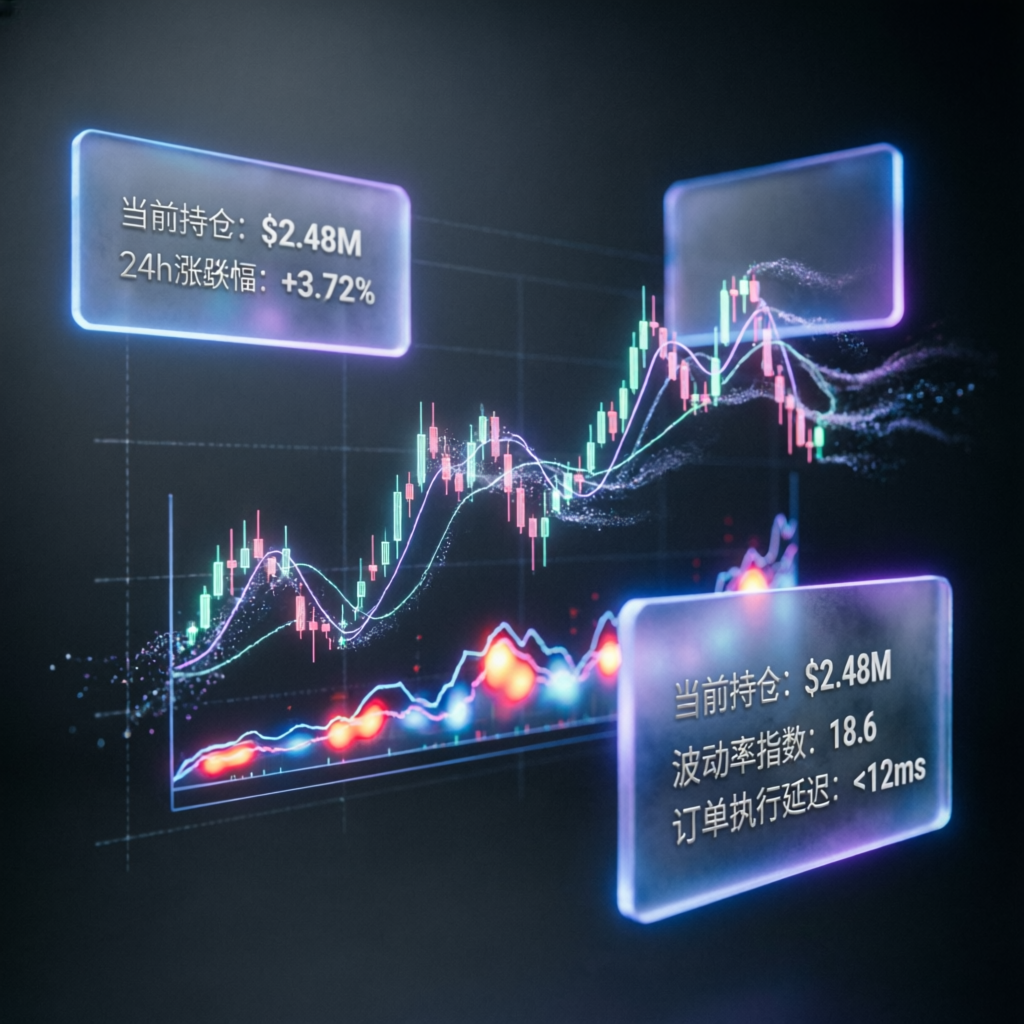 Trading data analysis with holographic charts and metrics visualization