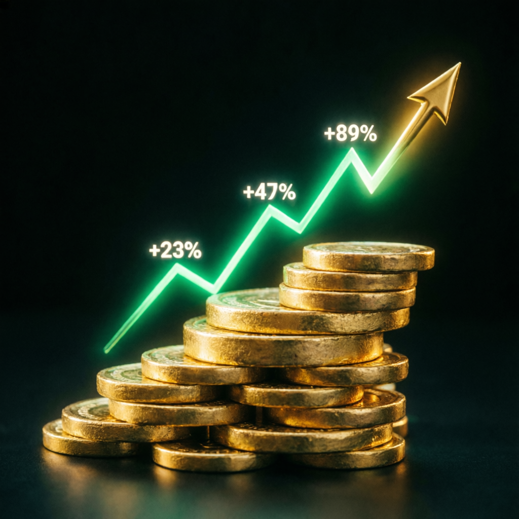 Growing profit stacks representing Topstep scaling plan and funded account growth