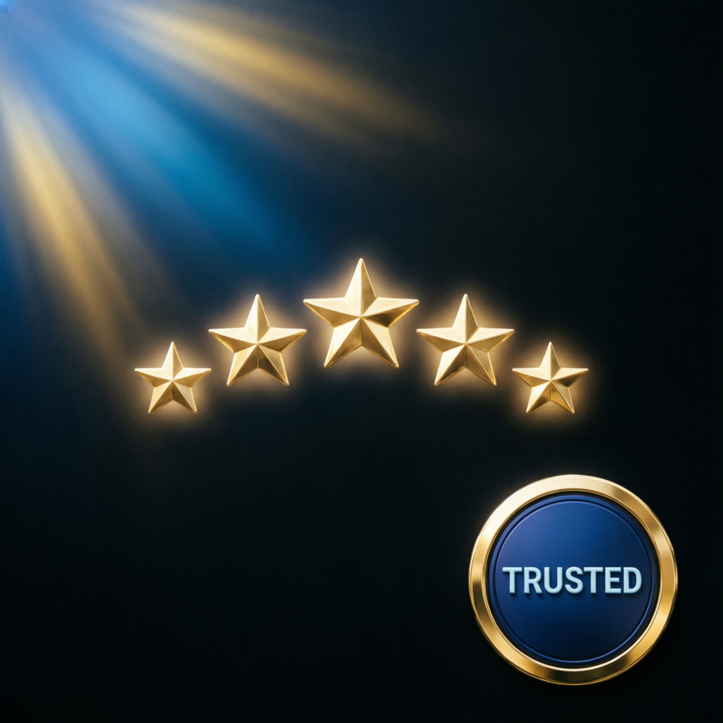 Five star trusted review badge for Pass My Prop Firms prop firm passing service