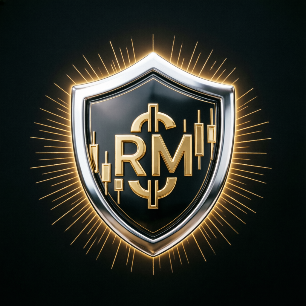 Risk management shield symbol with gold accents