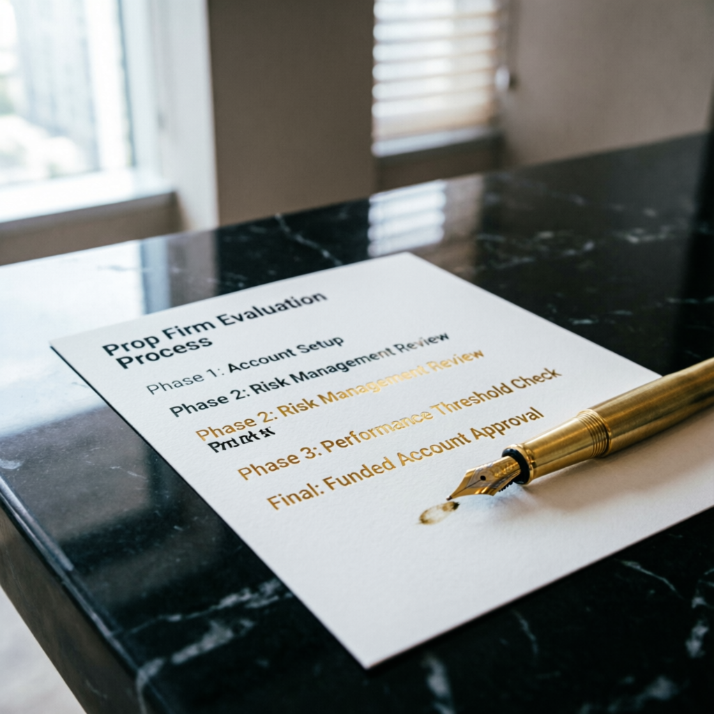 Prop firm evaluation process document with phases