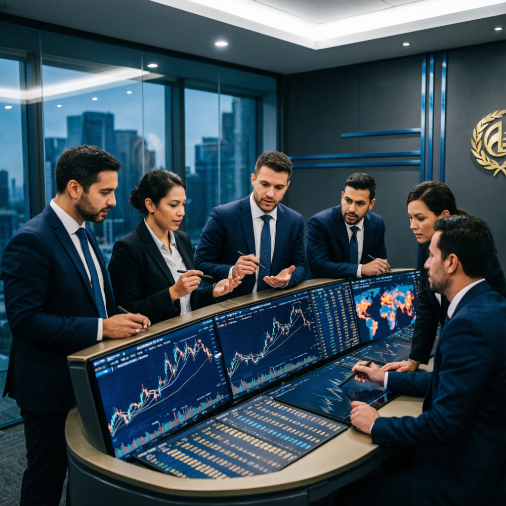 Professional trading team managing prop firm accounts