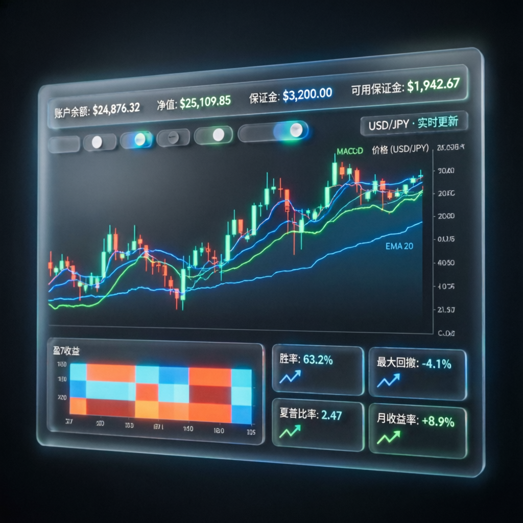 Trading dashboard showing prop firm challenge analytics