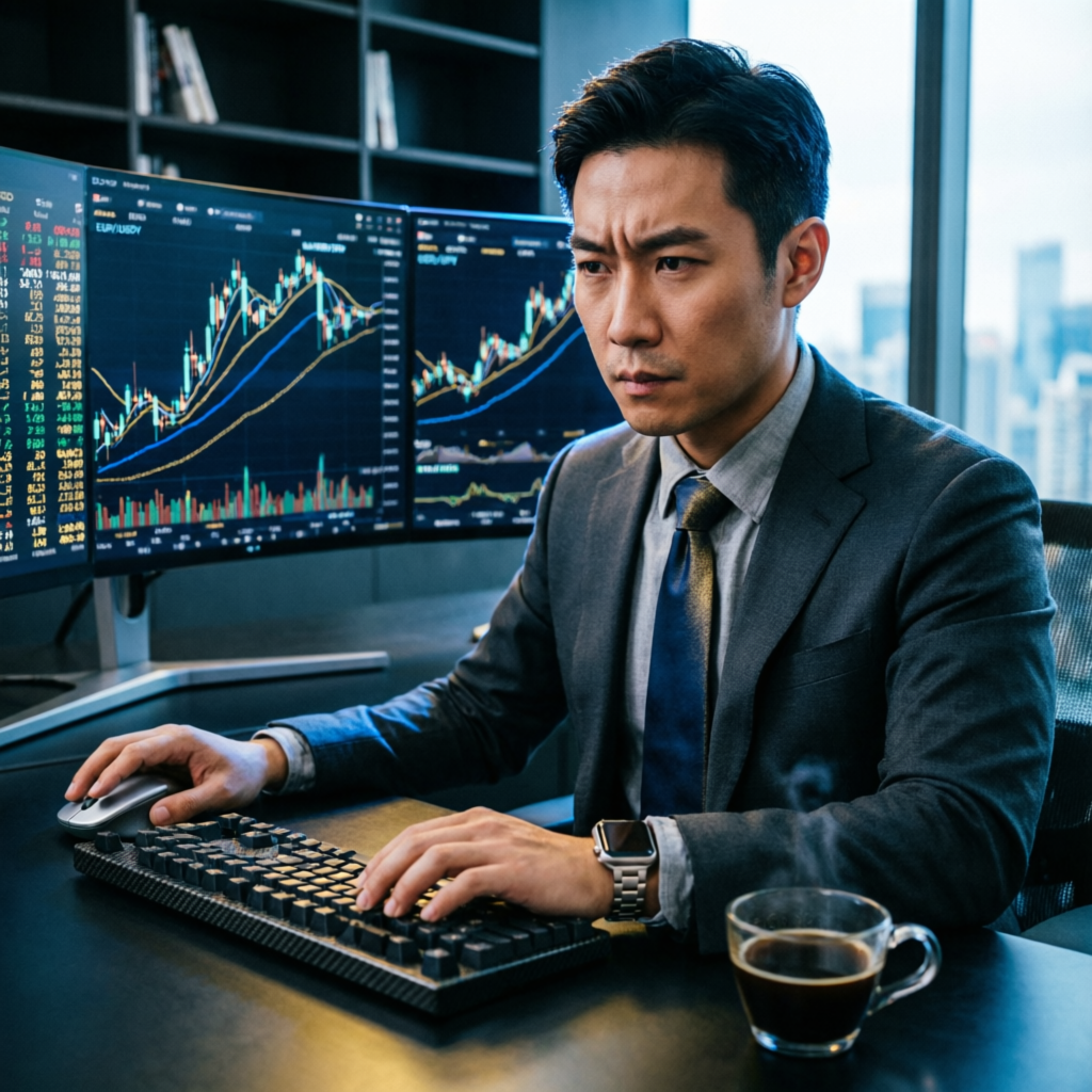 Professional forex trader using prop firm passing service with multiple trading charts