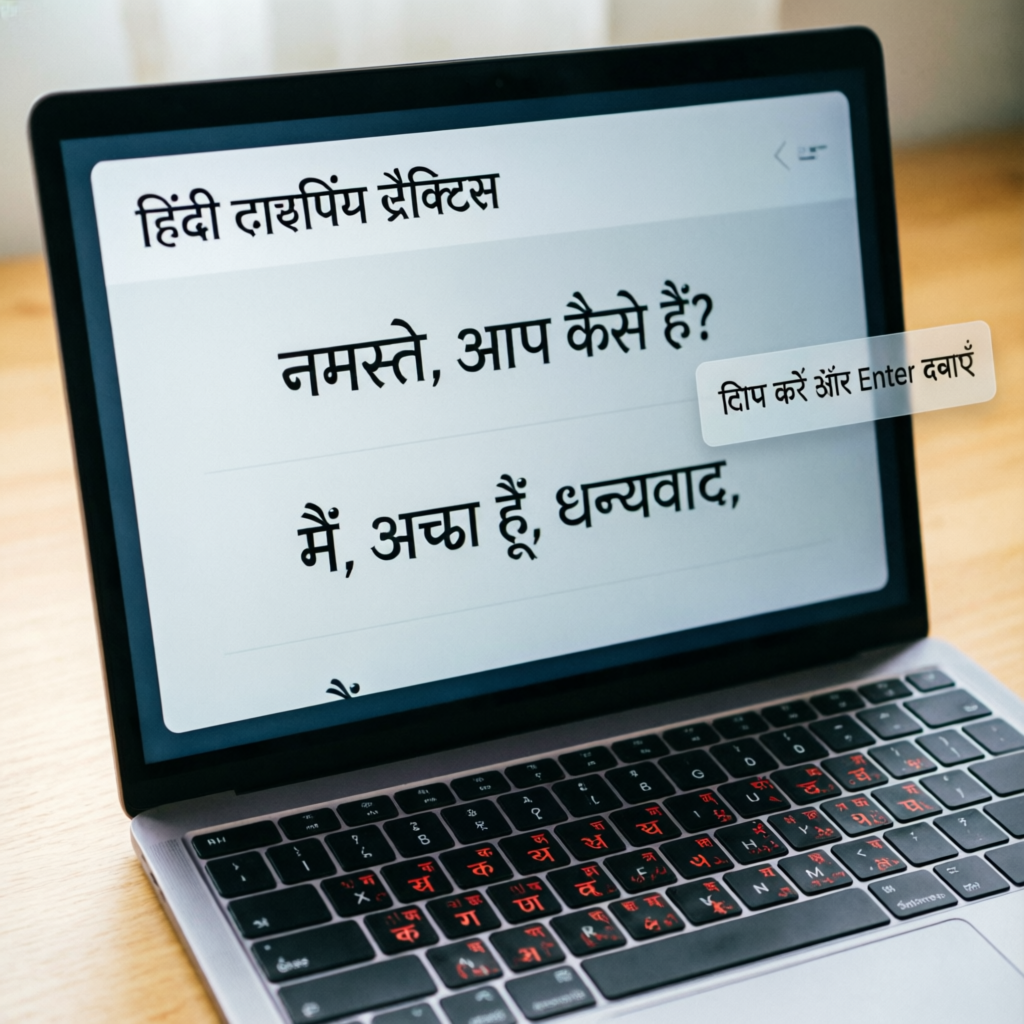 Hindi Typing course with Devanagari script on laptop screen