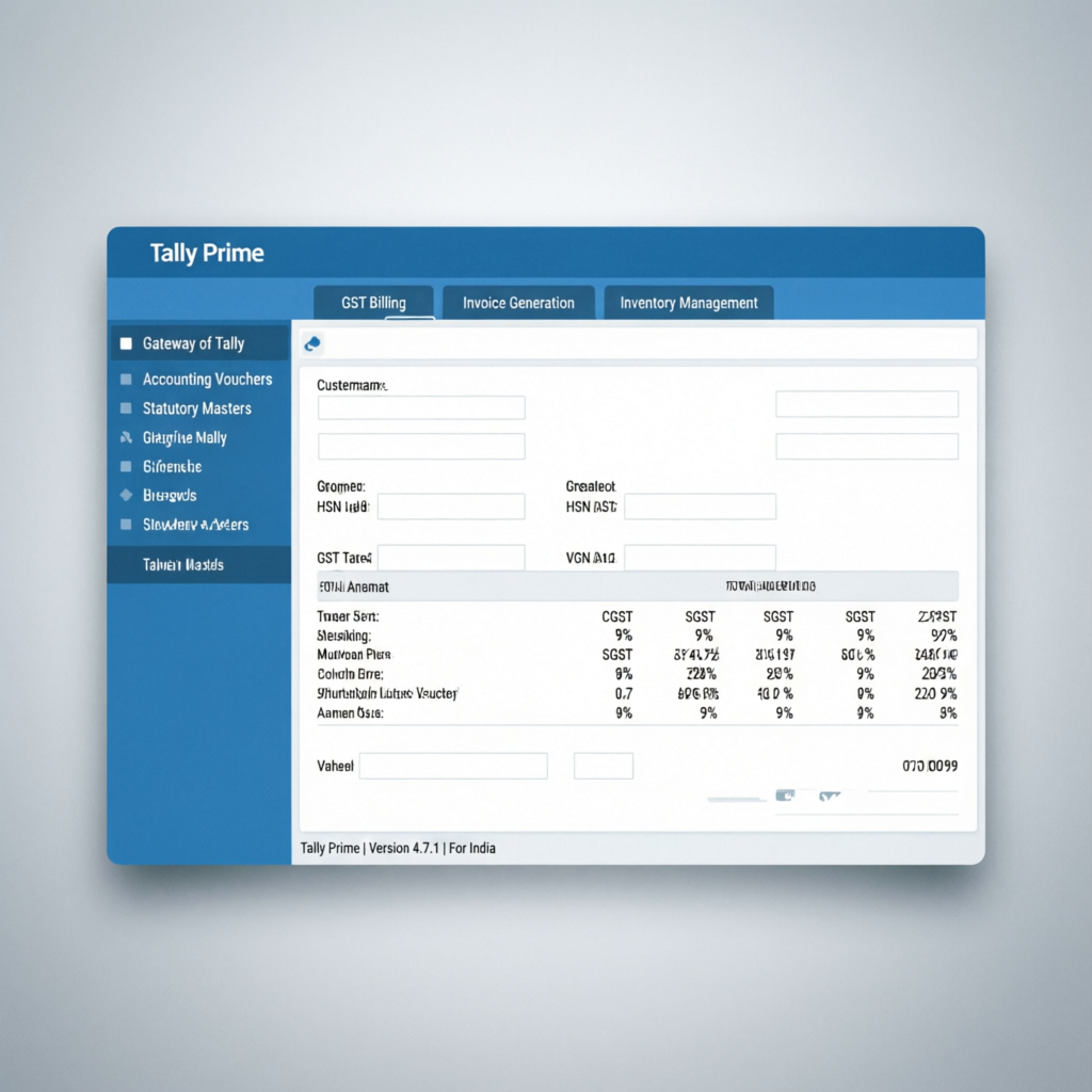 Tally Prime with GST course showing billing and invoice software