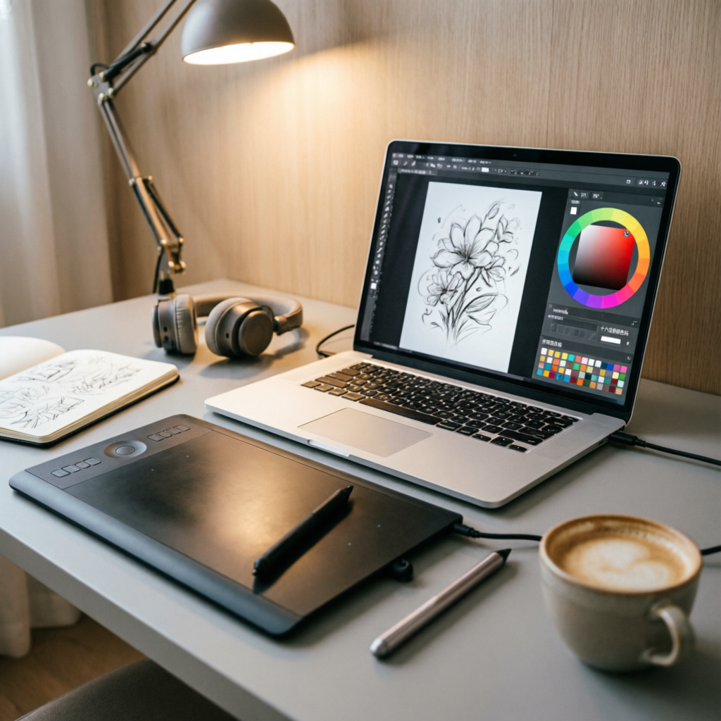 Graphic Designing course with drawing tablet and design software