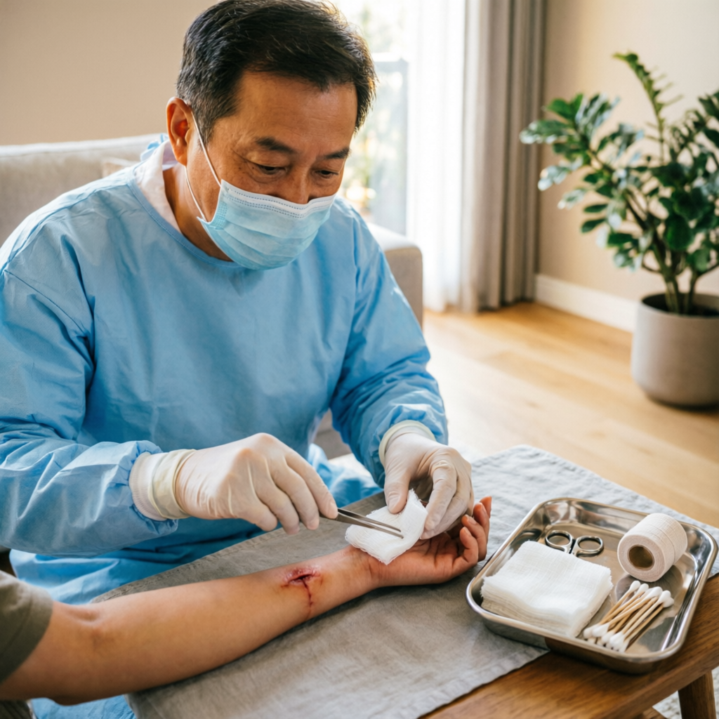 Wound dressing during doctor home visit