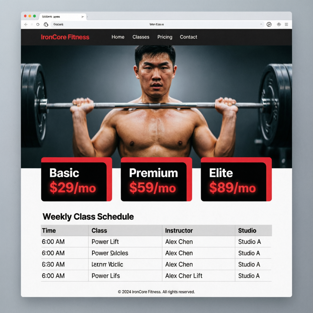 IronCore Fitness gym website