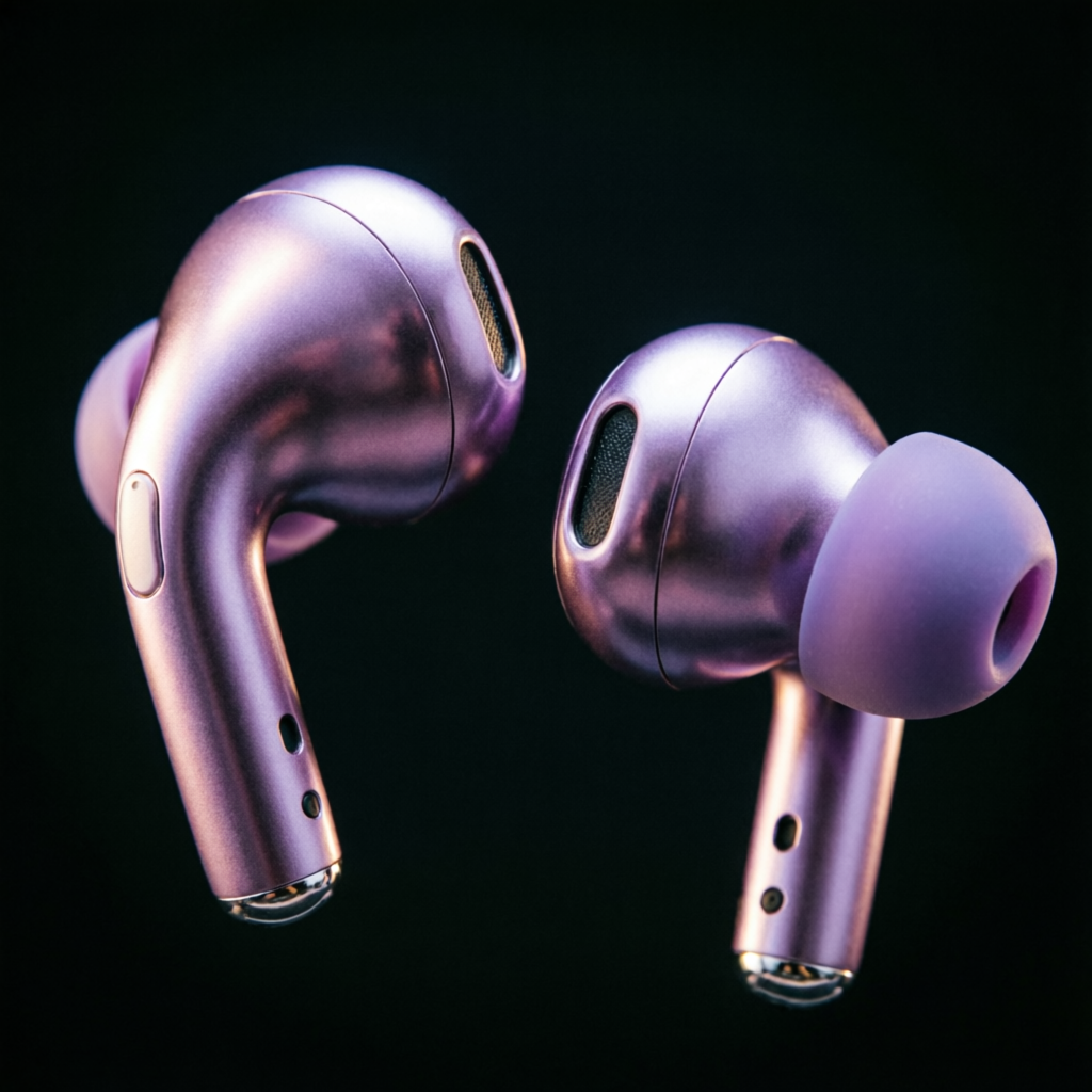 Close-up detail of Nova Pro earbuds showing premium finish