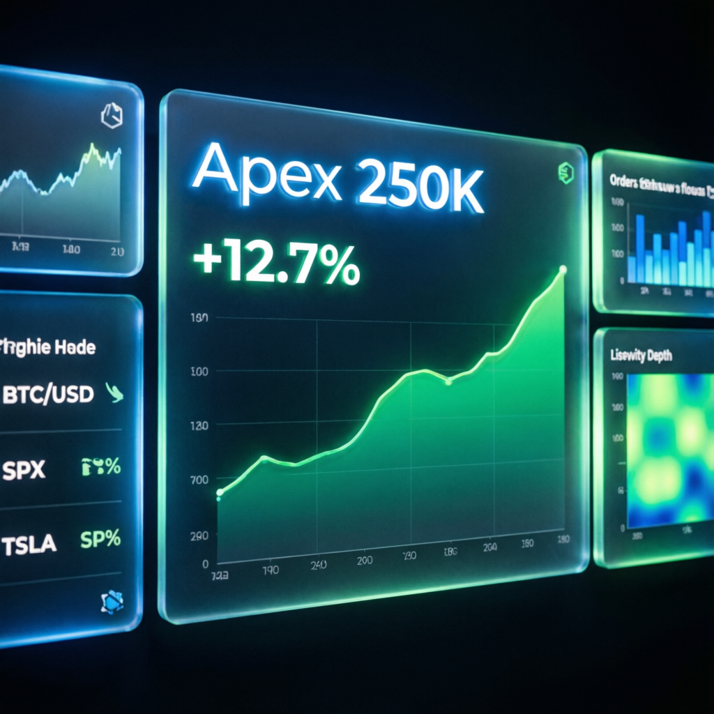 Apex 250K account dashboard showing profit growth and trading metrics