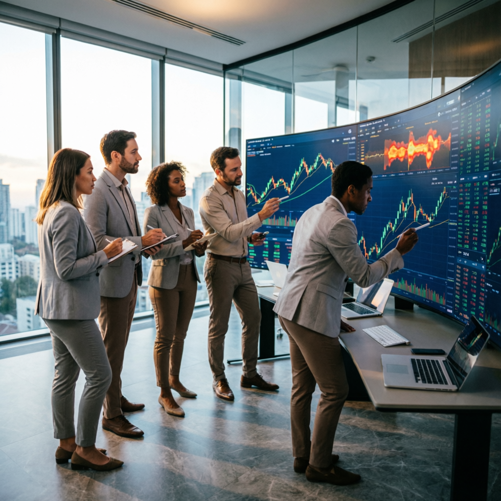 Professional team of expert traders analyzing markets at Prop Firm Gurus